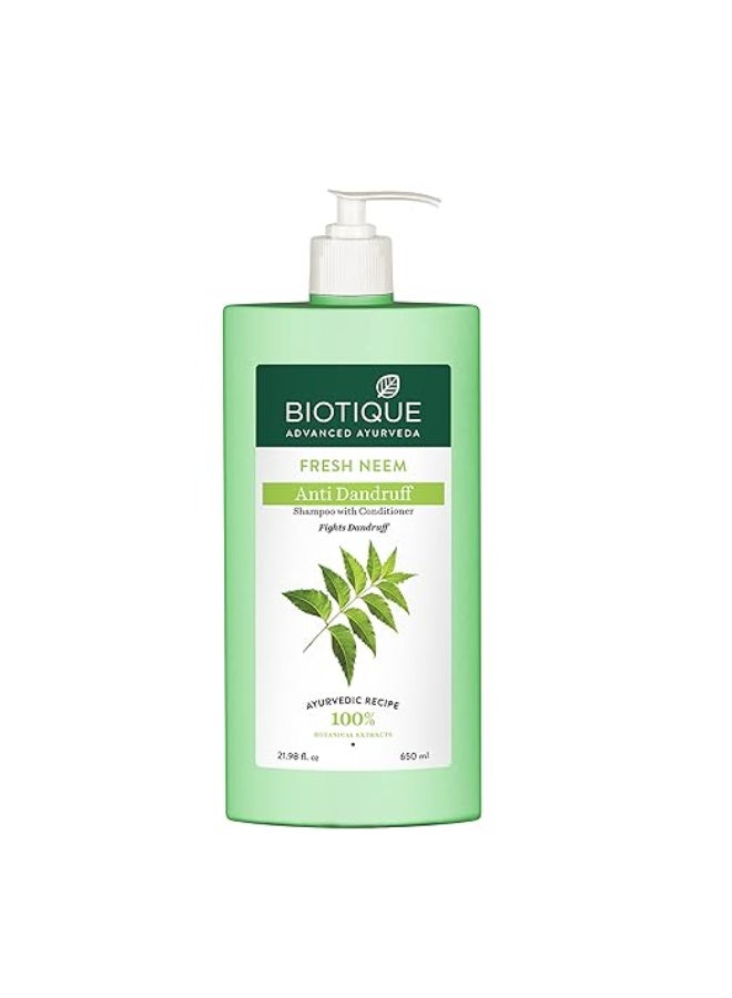 Biotique Fresh Neem Anti Dandruff Shampoo and Conditioner | Controls Dandruff | Eliminates Dryness, Flaking, and Itching | Hair Looks Fresh and Lustrous |Suitable for All Skin Types | 650ml - Image 1